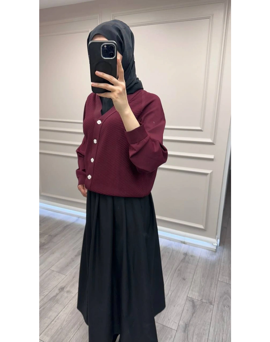 Ghisa 26KOBHRK3183 Mürdüm V Yaka Triko Hırka