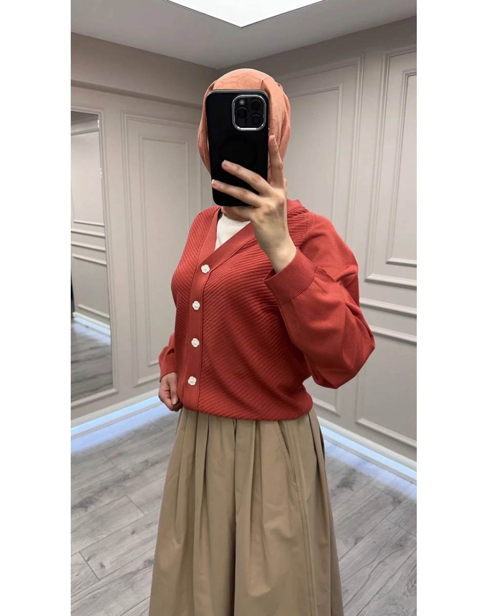 Ghisa 26KOBHRK3183 Taba V Yaka Triko Hırka