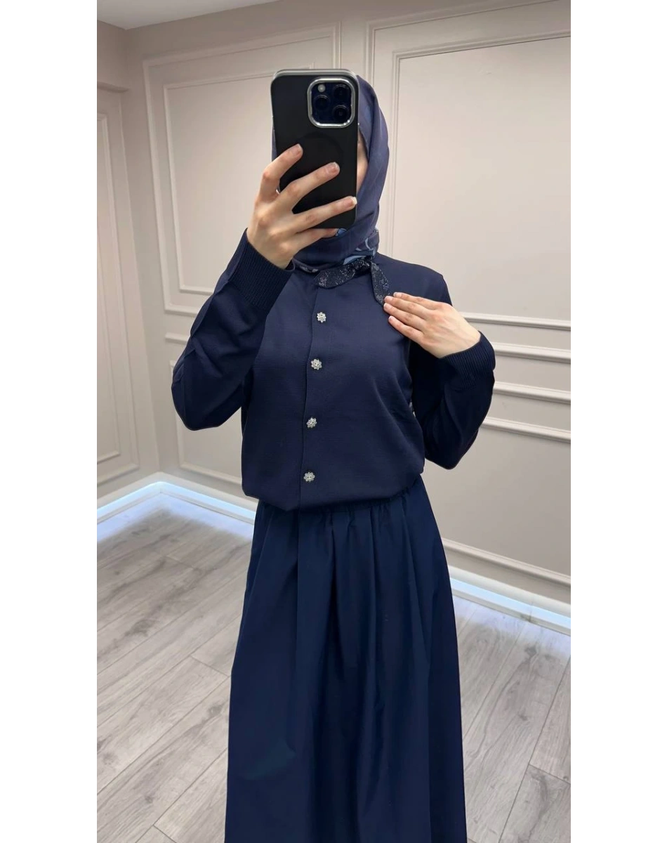 Ghisa 26KOBHRK3215 Lacivert Yakası Taşlı Triko Hırka