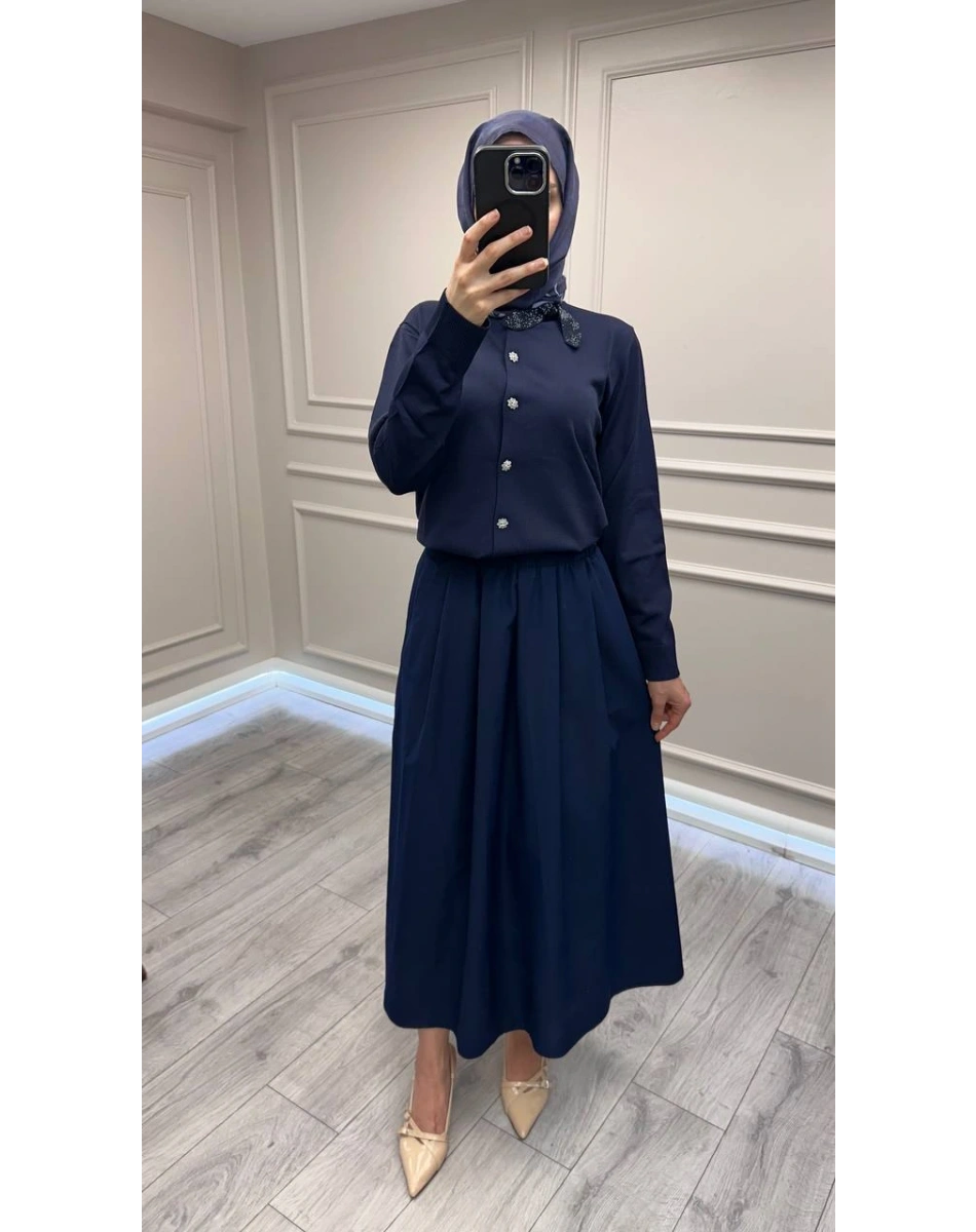 Ghisa 26KOBHRK3215 Lacivert Yakası Taşlı Triko Hırka