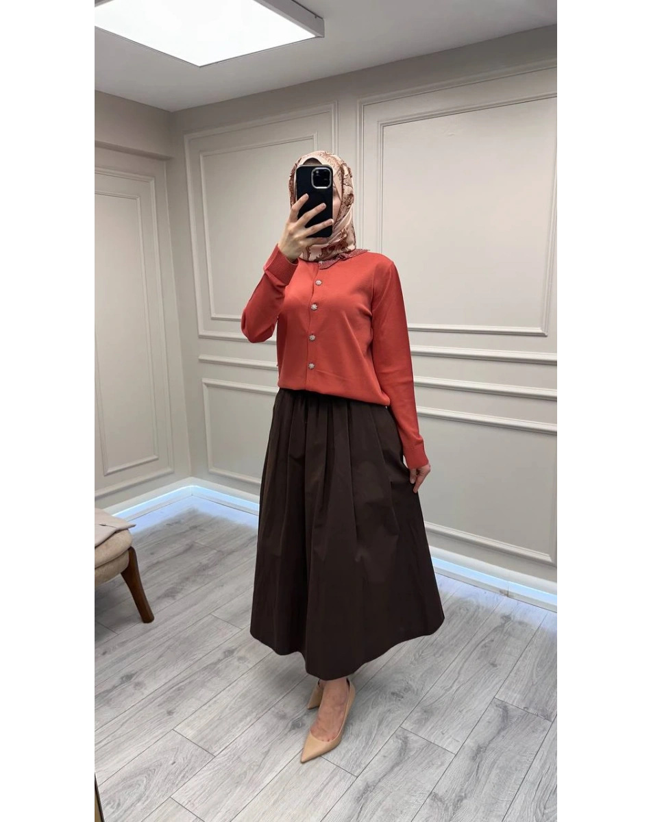 Ghisa 26KOBHRK3215 Taba Yakası Taşlı Triko Hırka