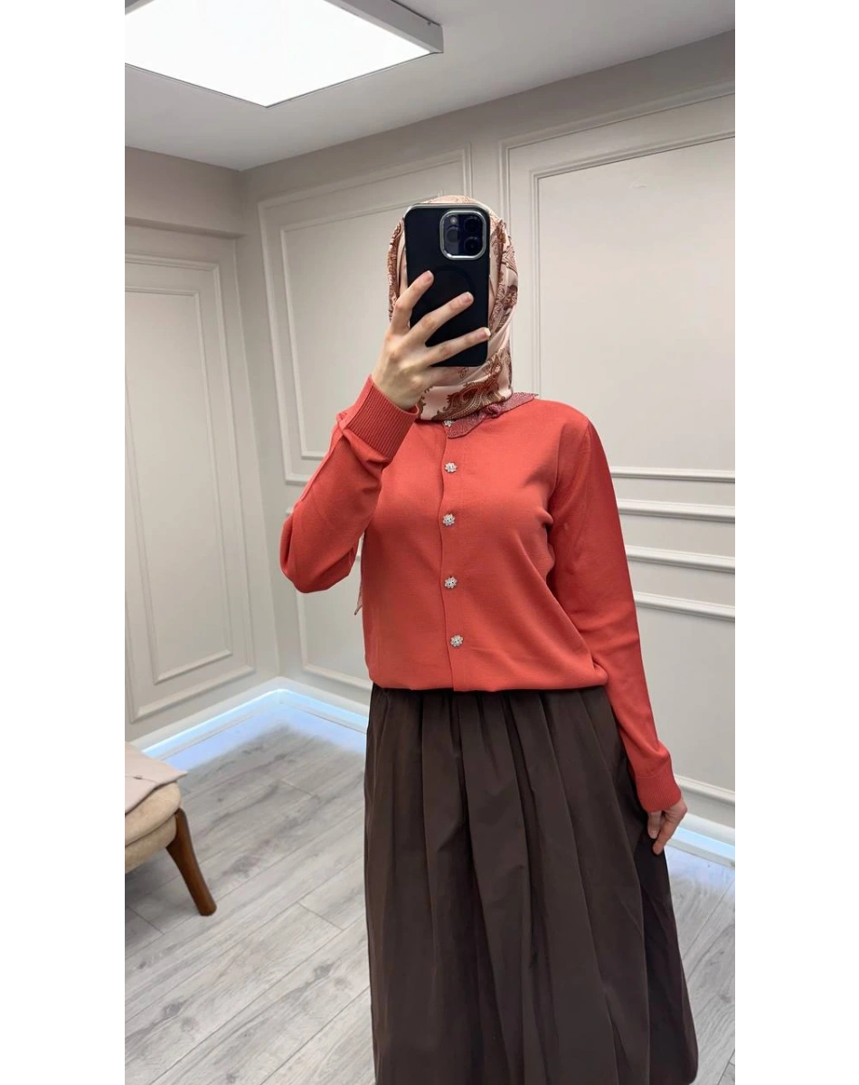 Ghisa 26KOBHRK3215 Taba Yakası Taşlı Triko Hırka