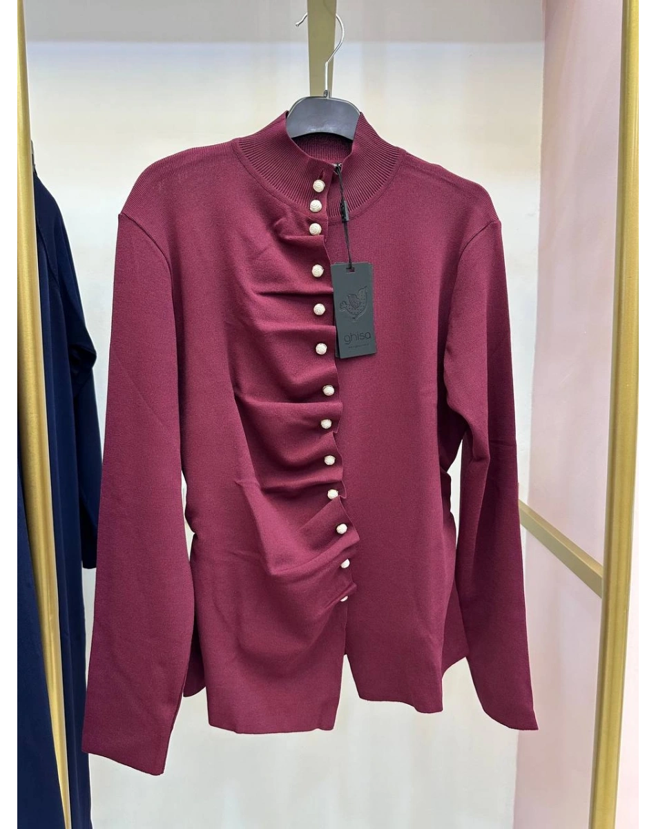 Ghisa 26KOBHRK3294 Bordo Düğme Detaylı Hırka