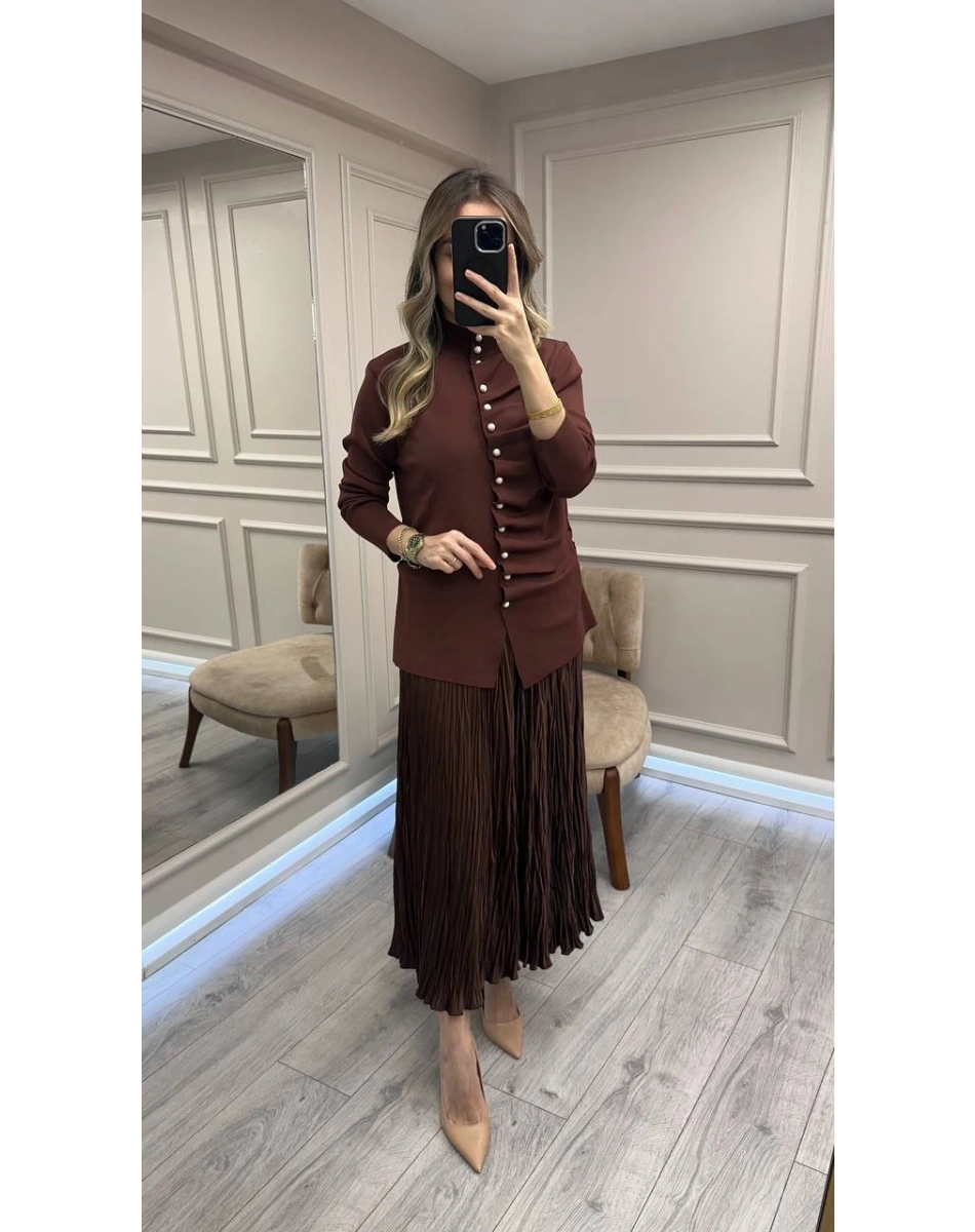 Ghisa 26KOBHRK3294 Kahve Düğme Detaylı Hırka