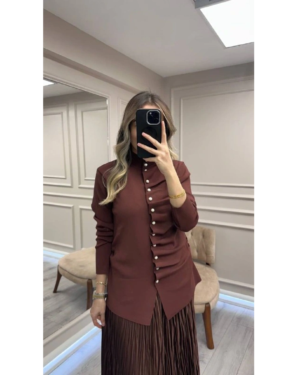 Ghisa 26KOBHRK3294 Kahve Düğme Detaylı Hırka