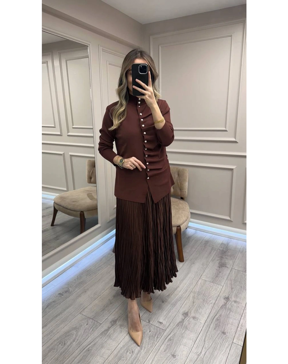 Ghisa 26KOBHRK3294 Kahve Düğme Detaylı Hırka