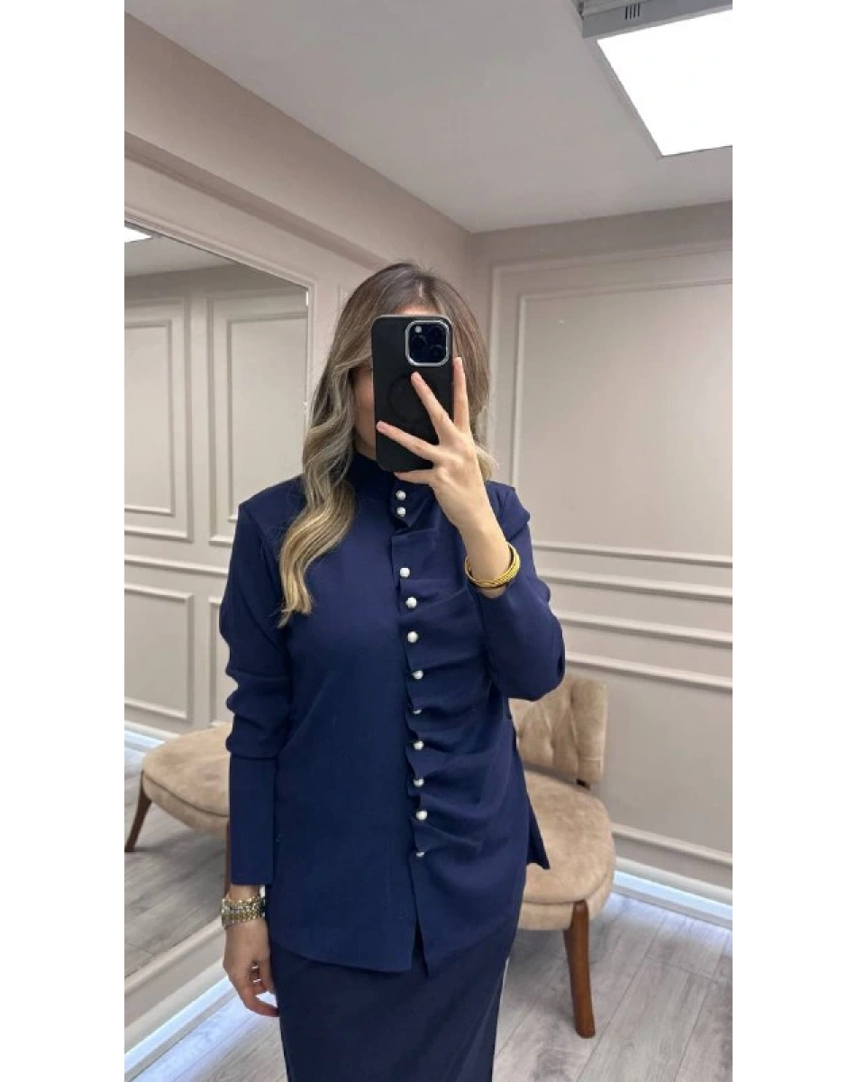 Ghisa 26KOBHRK3294 Lacivert Düğme Detaylı Hırka