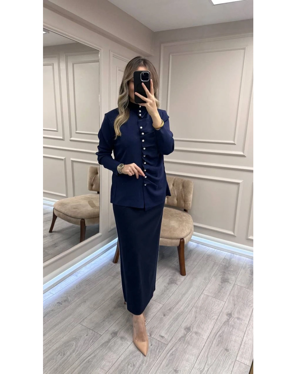 Ghisa 26KOBHRK3294 Lacivert Düğme Detaylı Hırka