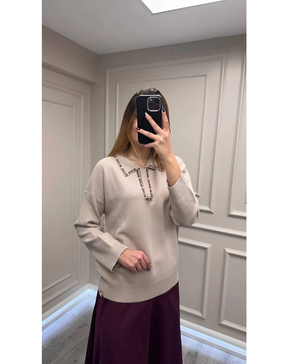 Ghisa 26KOBTNK4144 Kum Yakası Taşlı Tunik