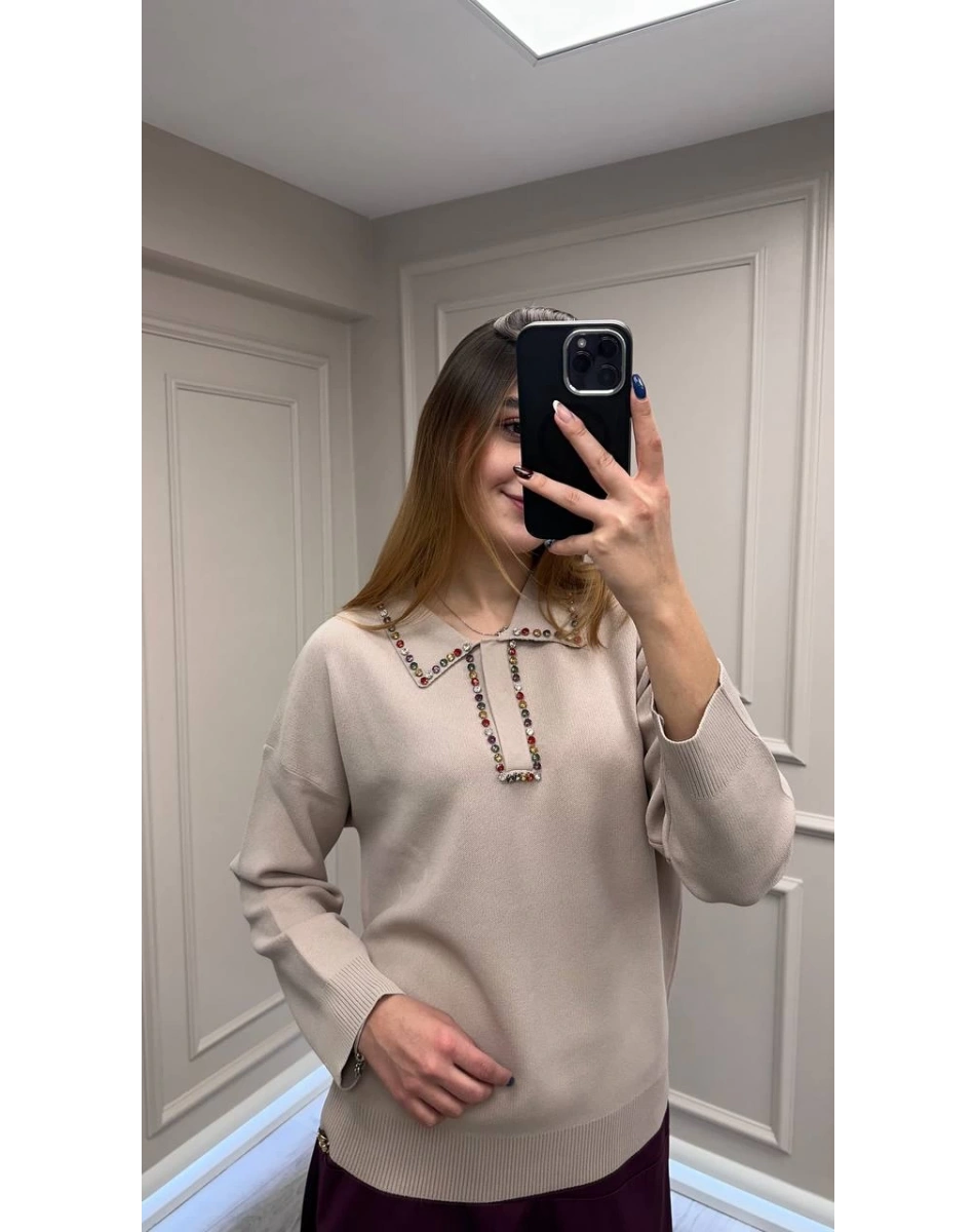 Ghisa 26KOBTNK4144 Kum Yakası Taşlı Tunik