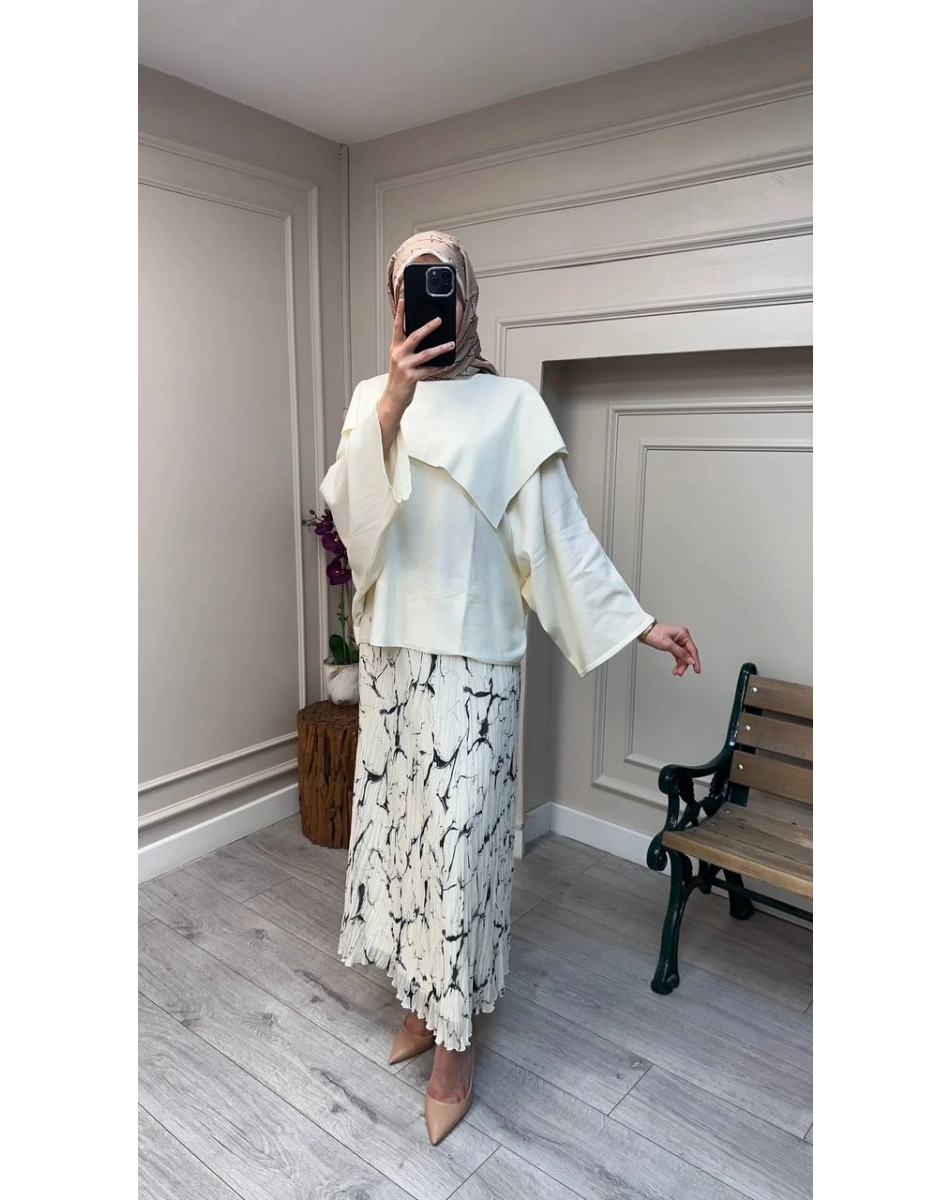 Ghisa 26KOBTNK4194 Ekru Asimetrik Geniş Yaka Tunik