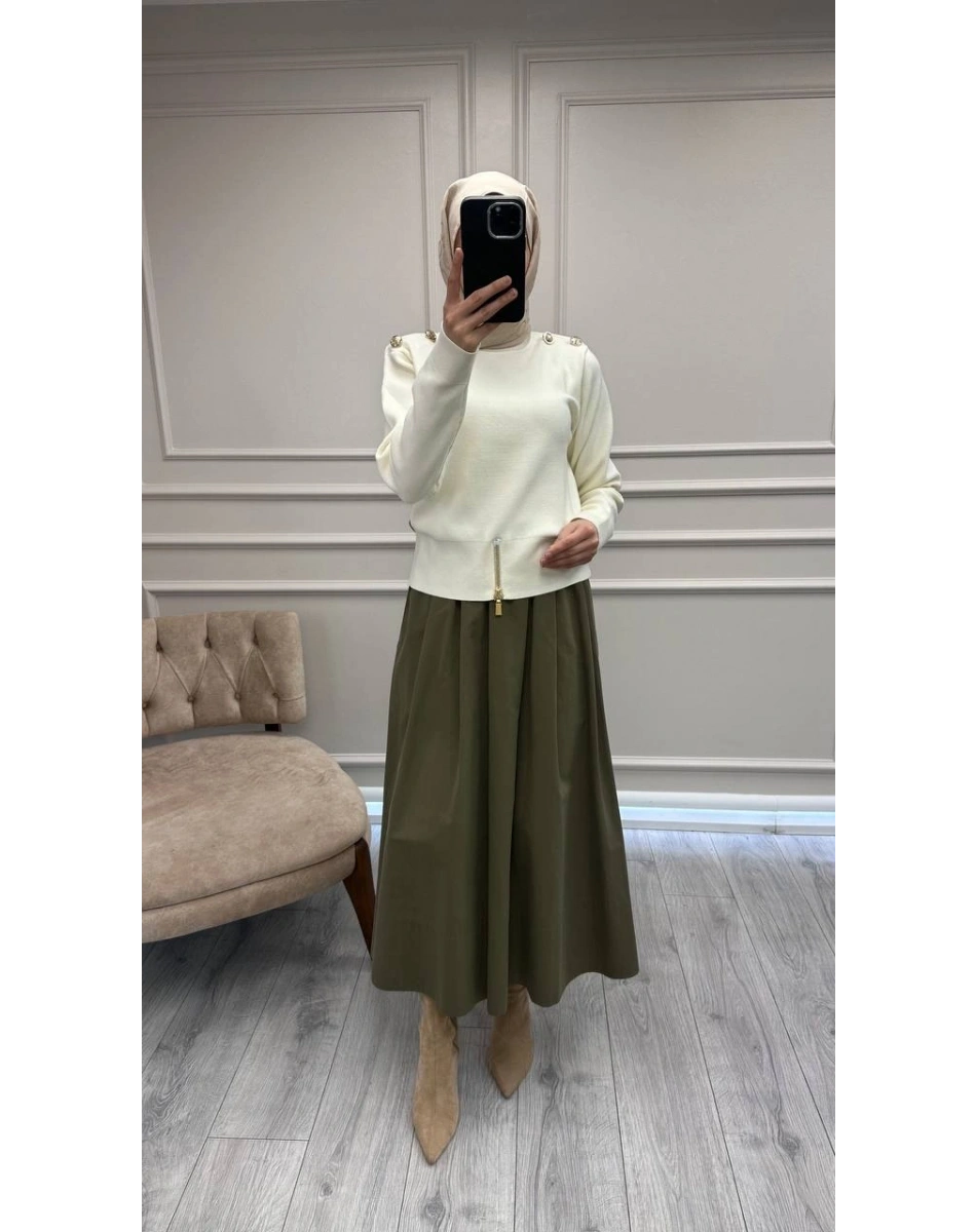 Ghisa 26KOBTNK4863 Ekru Vatkalı Kısa Tunik