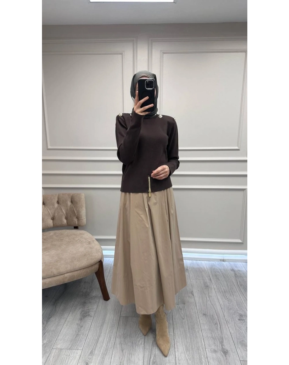 Ghisa 26KOBTNK4863 Kahve Vatkalı Kısa Tunik