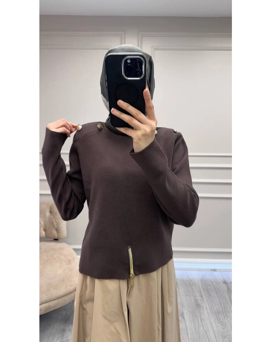 Ghisa 26KOBTNK4863 Kahve Vatkalı Kısa Tunik