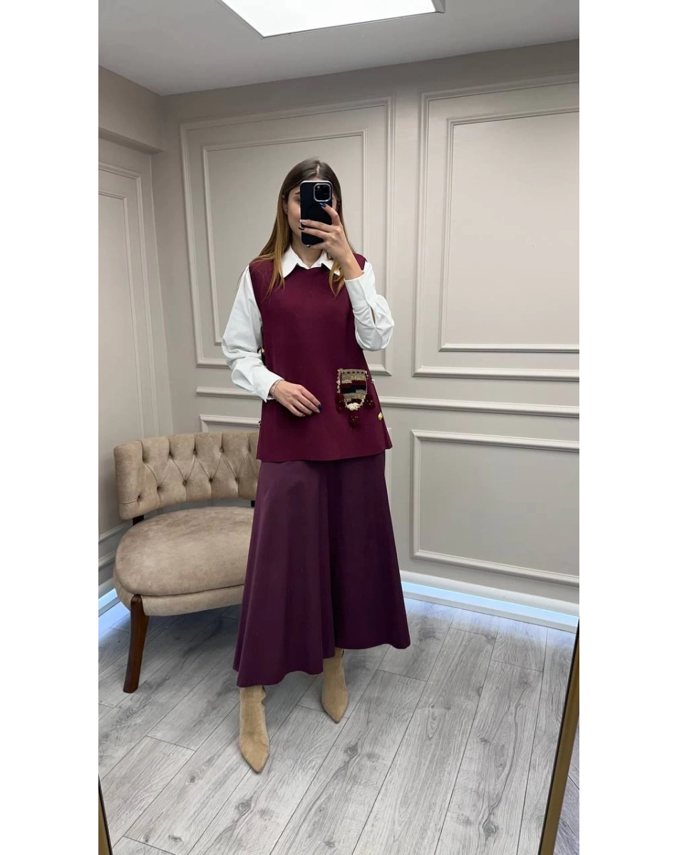 Ghisa 26KOBYLK3291 Mürdüm Nakış Detaylı Yelek