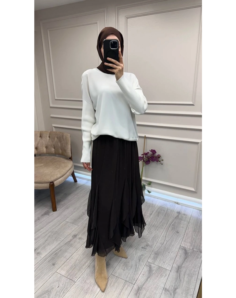 Ghisa 26KÖRBLZ4907 Ekru Önü Şifon Kumaş Detaylı Bluz