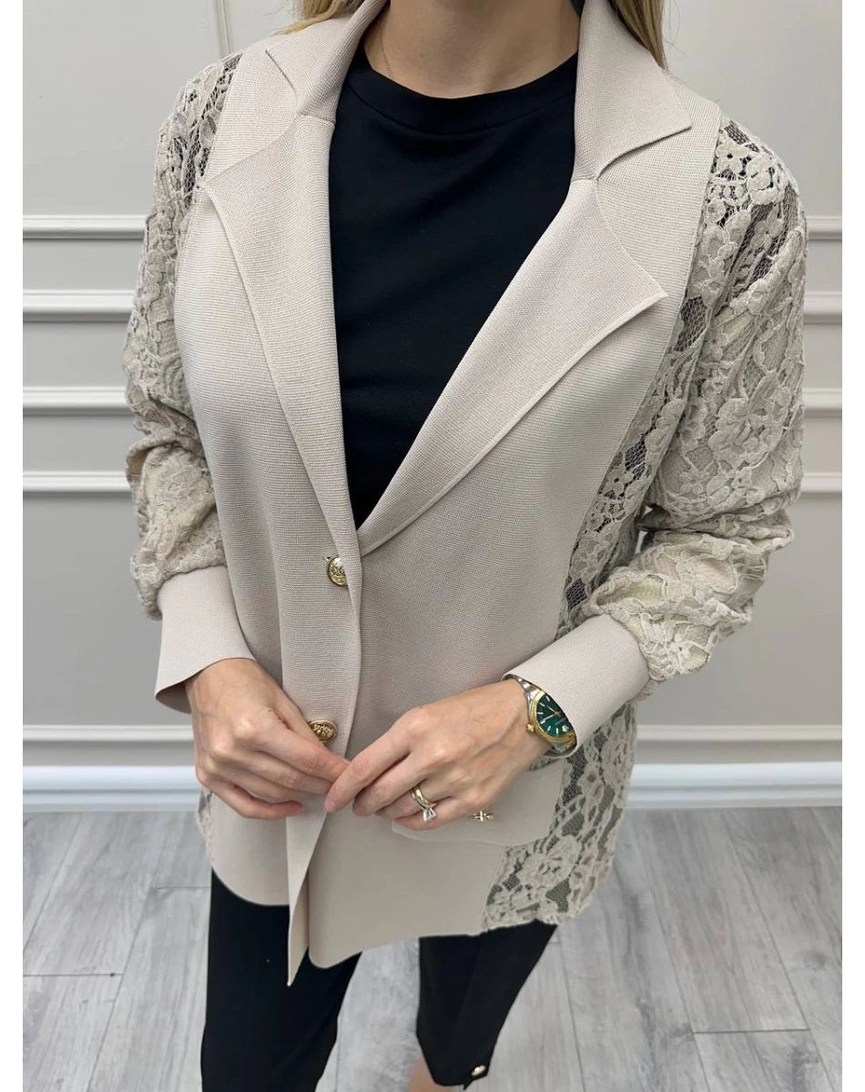 Ghisa 26KÖRCKT3270 Camel Kolları Tül Detaylı Ceket