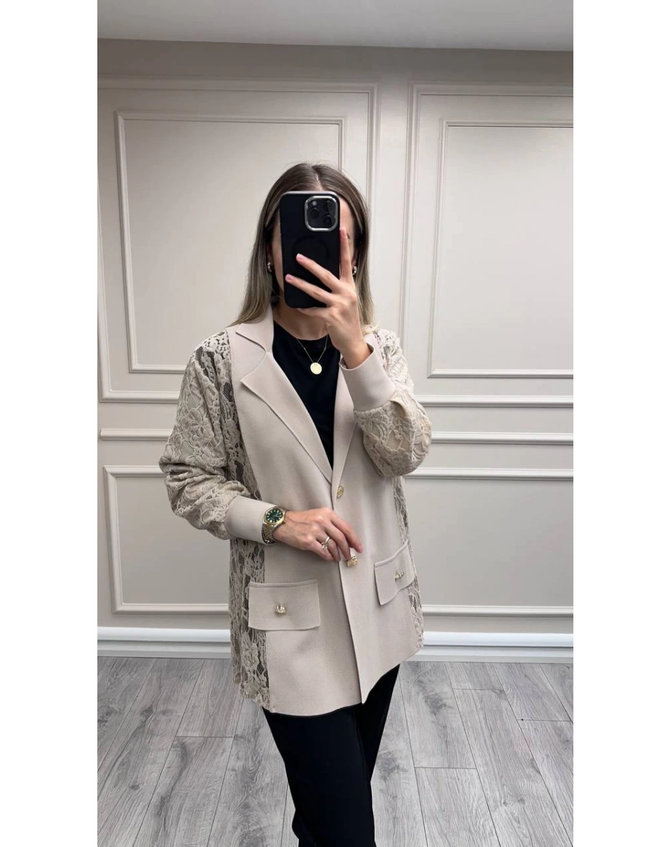 Ghisa 26KÖRCKT3270 Camel Kolları Tül Detaylı Ceket