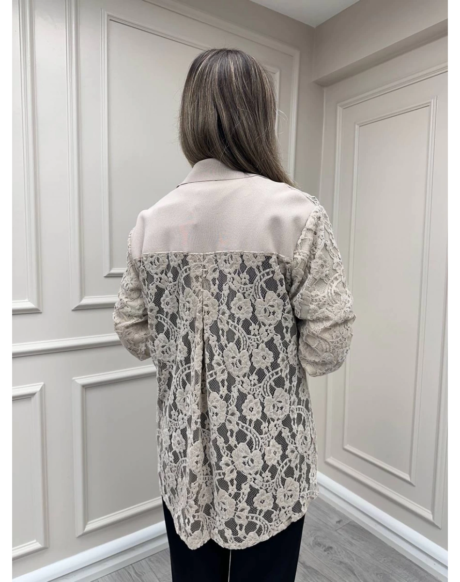 Ghisa 26KÖRCKT3270 Camel Kolları Tül Detaylı Ceket