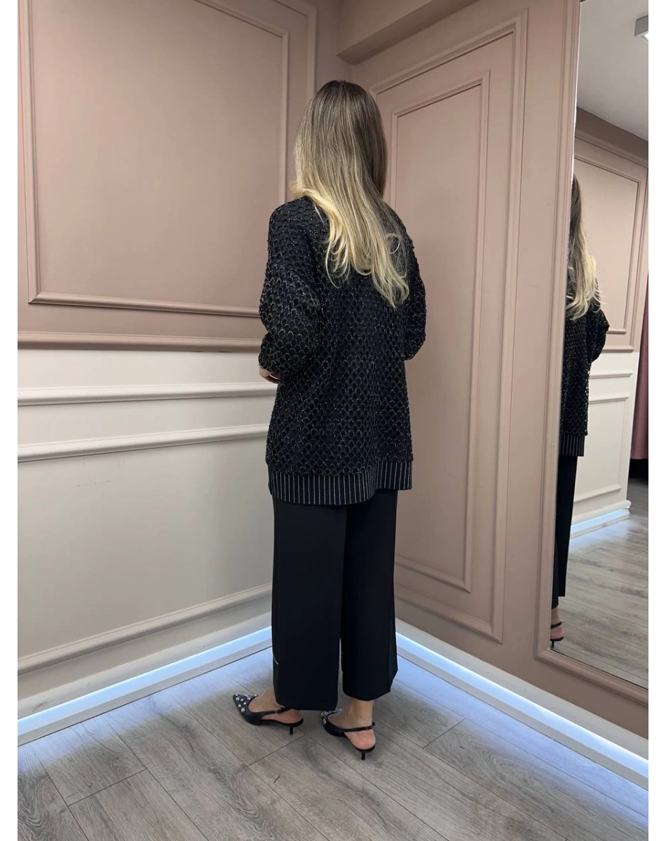 Ghisa 26KÖRHRK3223 Siyah Yaka Detaylı File Hırka