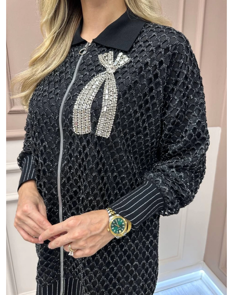 Ghisa 26KÖRHRK3223 Siyah Yaka Detaylı File Hırka