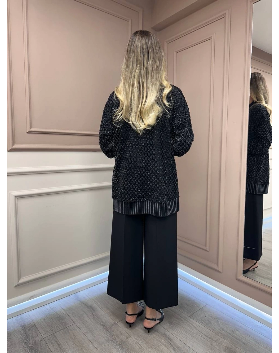 Ghisa 26KÖRHRK3223 Siyah Yaka Detaylı File Hırka