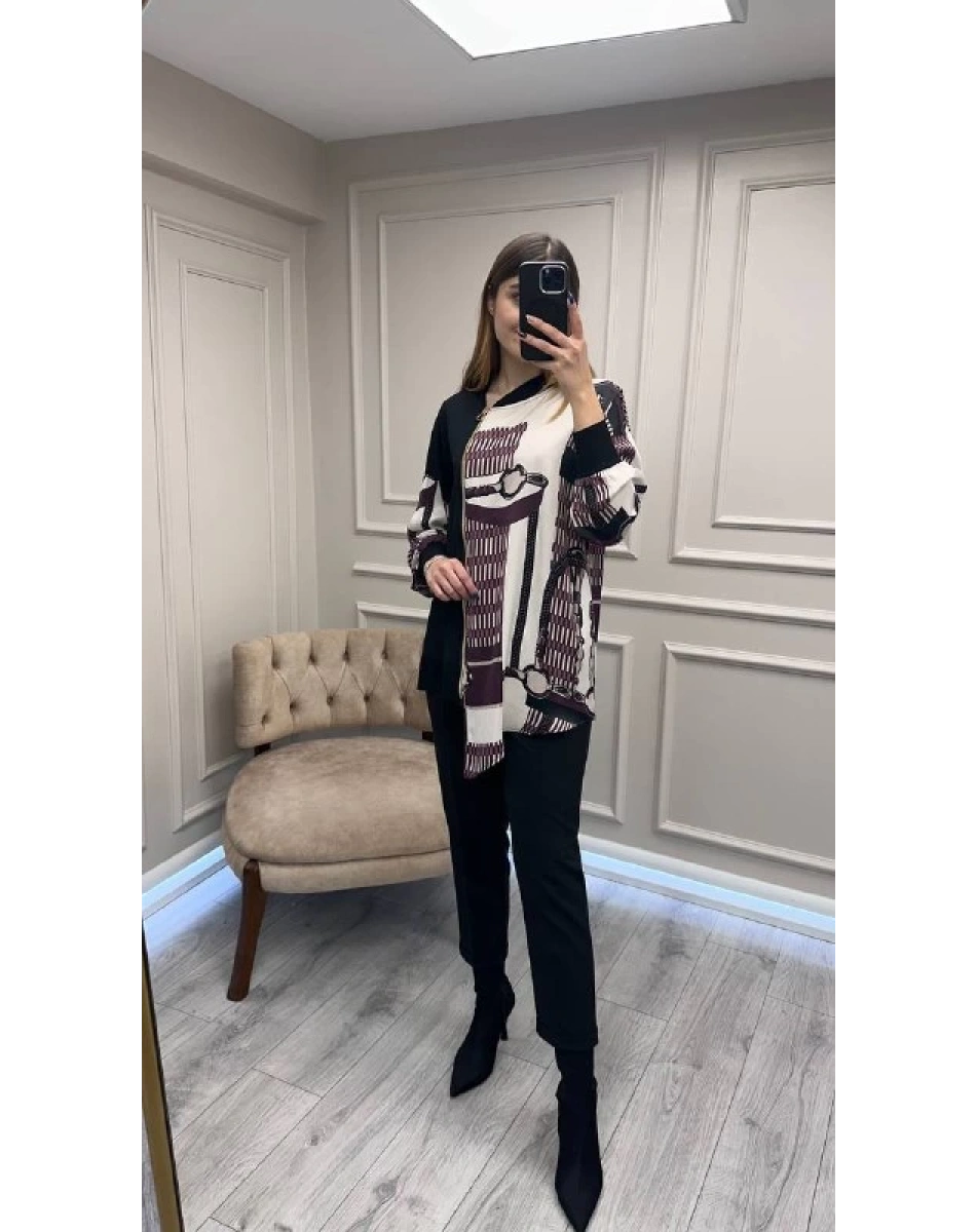 Ghisa 26KÖRTNK4149 Mürdüm Bej Önü Fermuar Detaylı Tunik