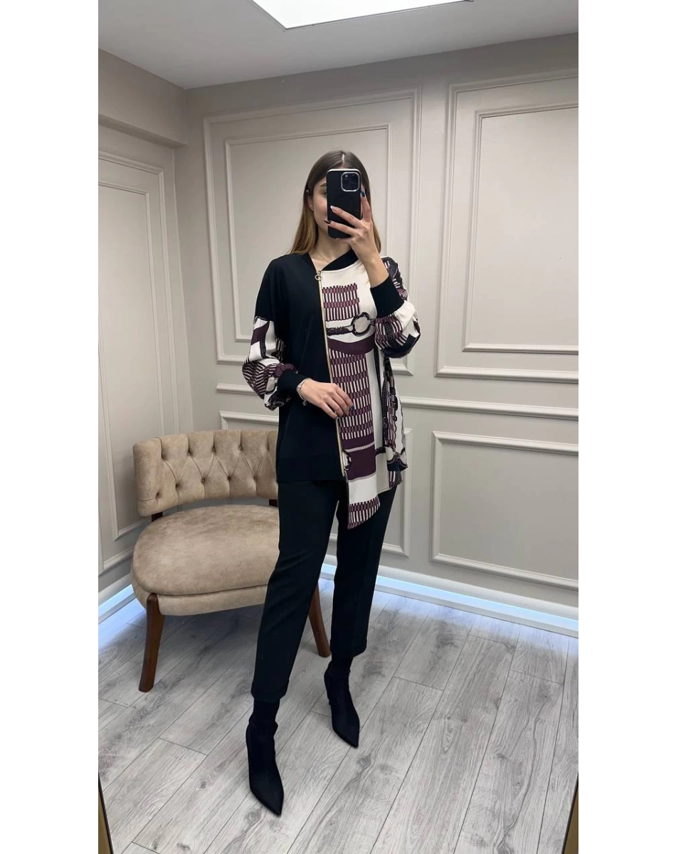 Ghisa 26KÖRTNK4149 Mürdüm Bej Önü Fermuar Detaylı Tunik