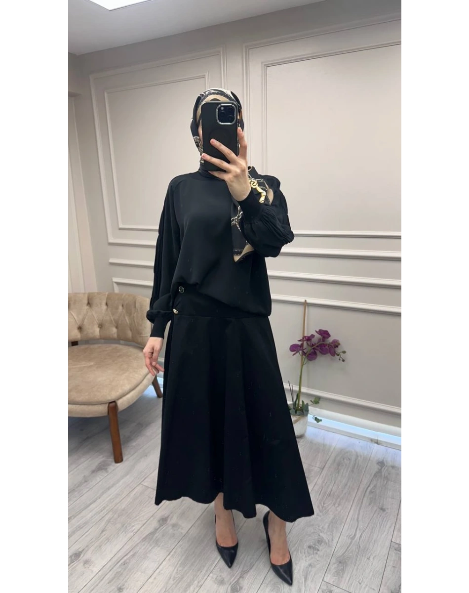 Ghisa 3630T4305 Siyah Kol Kısmı Detaylı Tunik