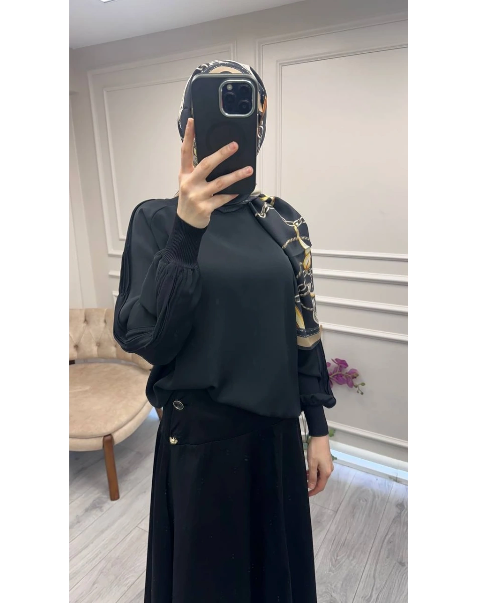 Ghisa 3630T4305 Siyah Kol Kısmı Detaylı Tunik