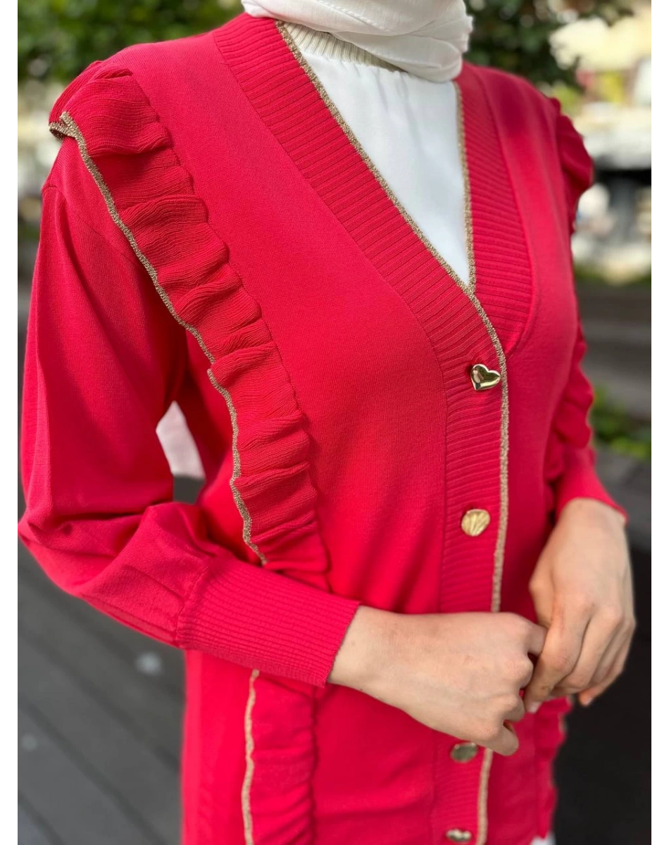 Ghisa 4KOBHRK3567 Coral Triko Fırfırlı Hırka