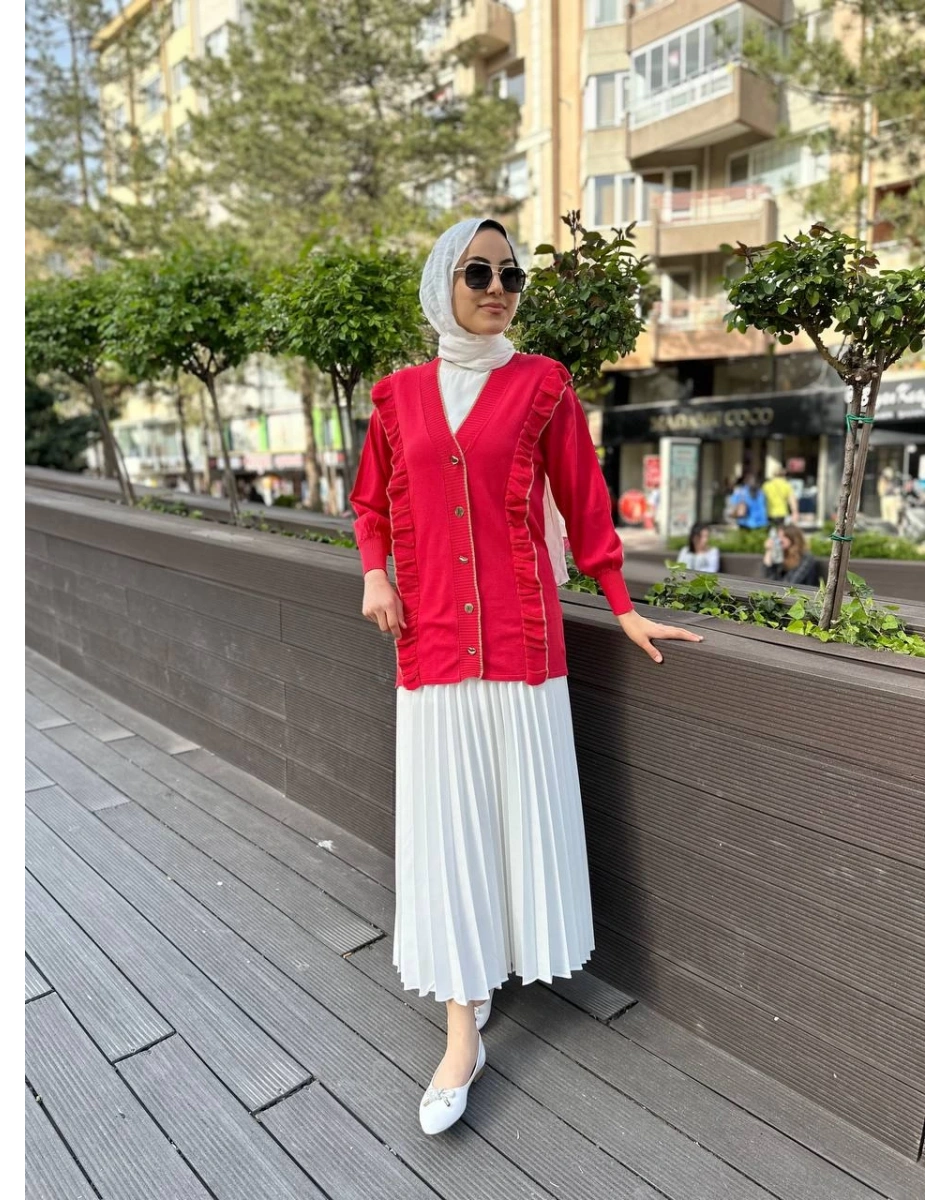 Ghisa 4KOBHRK3567 Coral Triko Fırfırlı Hırka