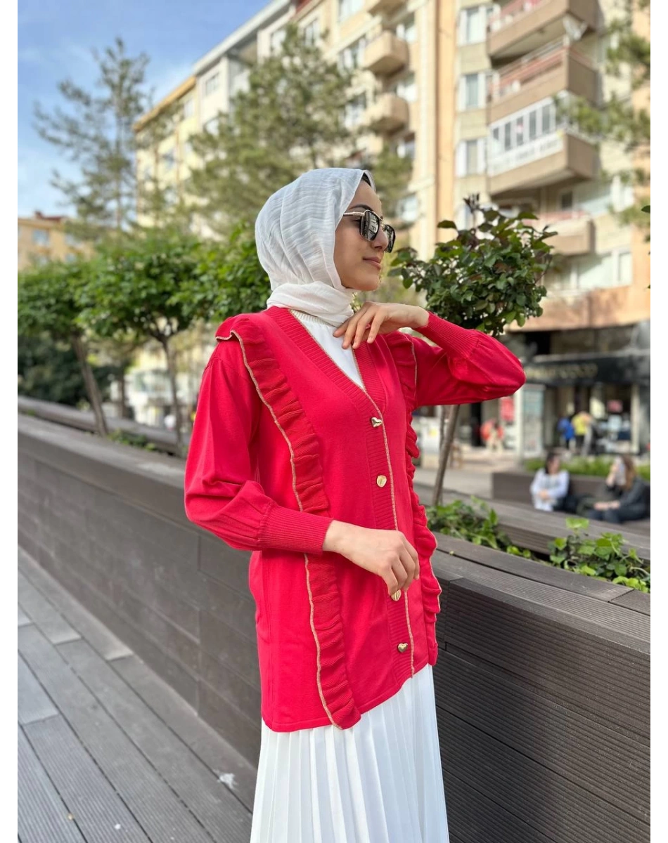 Ghisa 4KOBHRK3567 Coral Triko Fırfırlı Hırka