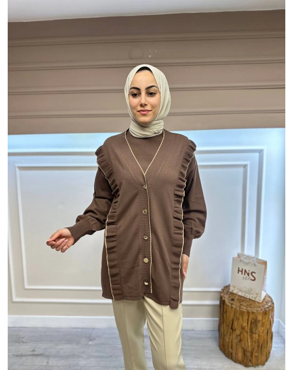 Ghisa 4KOBHRK3567 Kahve Triko Fırfırlı Hırka