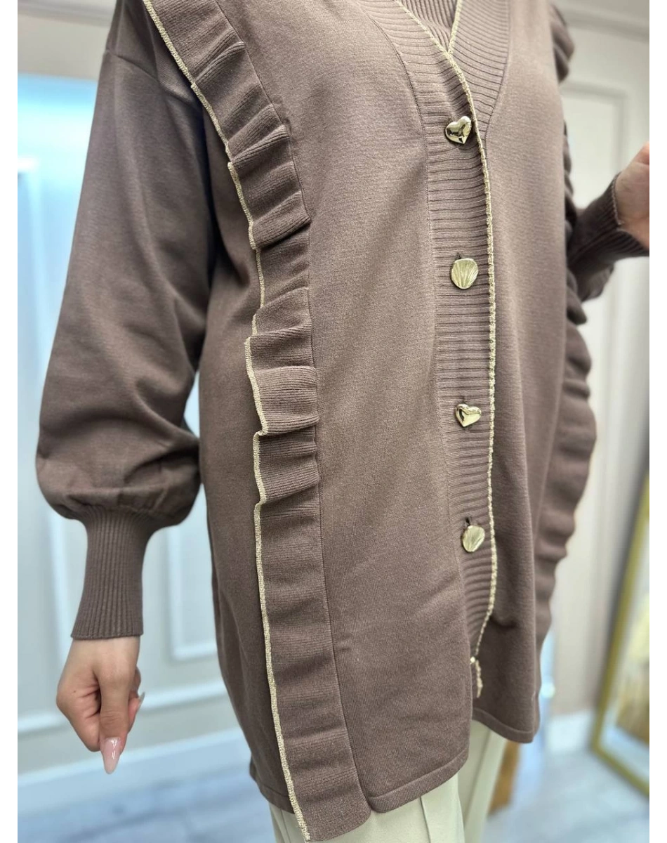 Ghisa 4KOBHRK3567 Kahve Triko Fırfırlı Hırka