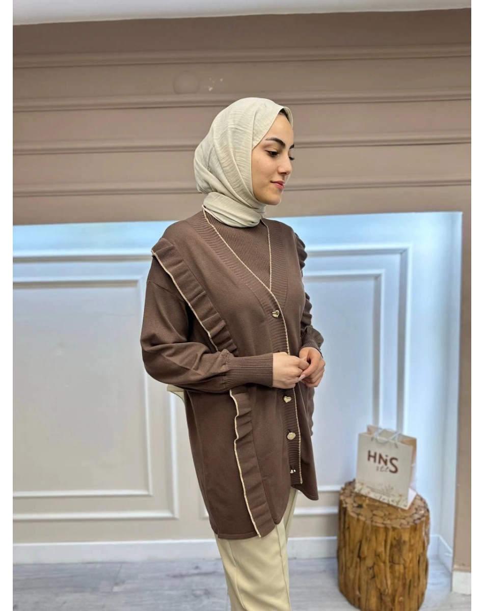 Ghisa 4KOBHRK3567 Kahve Triko Fırfırlı Hırka