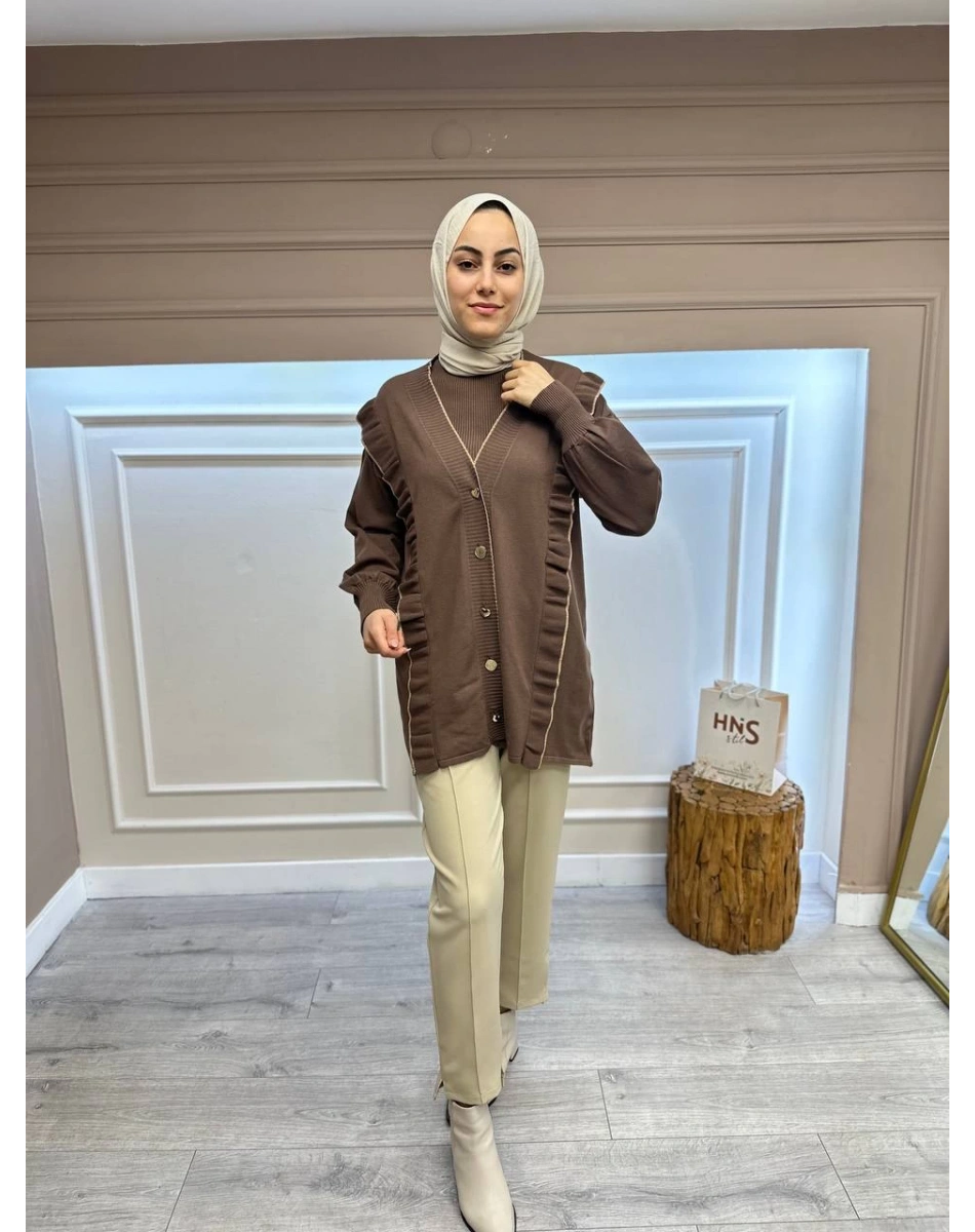 Ghisa 4KOBHRK3567 Kahve Triko Fırfırlı Hırka