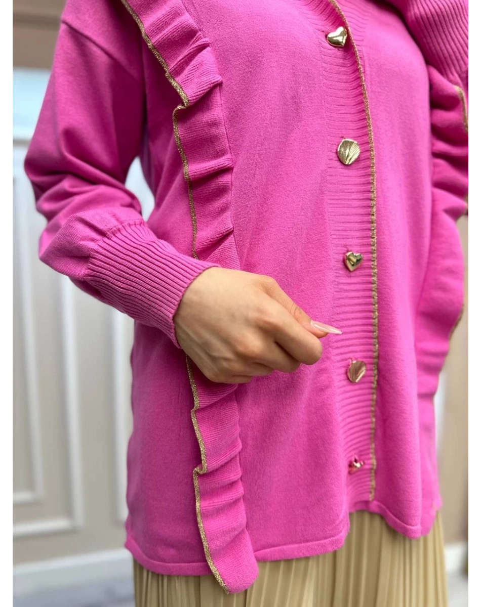 Ghisa 4KOBHRK3567 Pembe Triko Fırfırlı Hırka