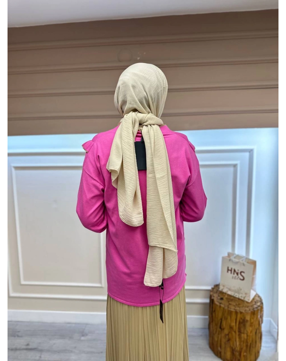 Ghisa 4KOBHRK3567 Pembe Triko Fırfırlı Hırka