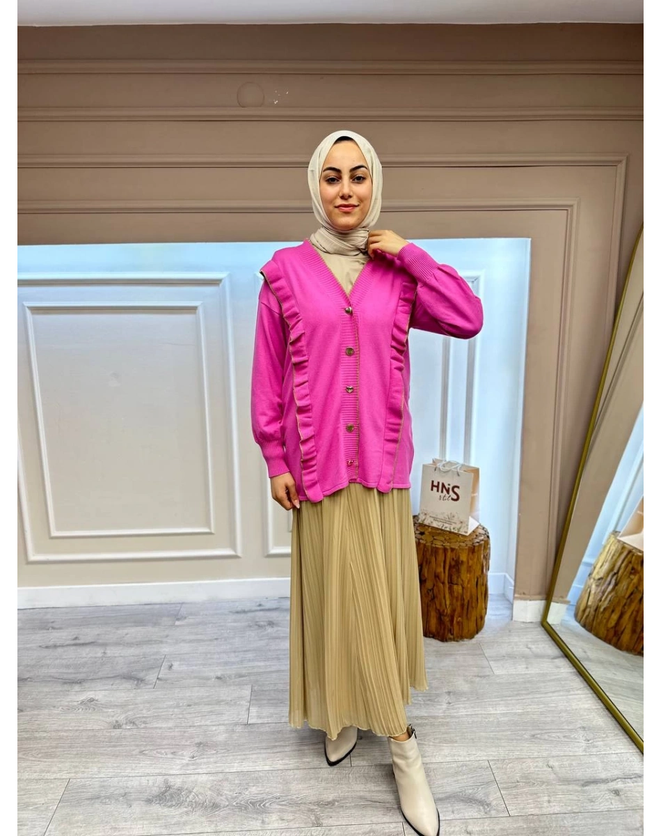 Ghisa 4KOBHRK3567 Pembe Triko Fırfırlı Hırka