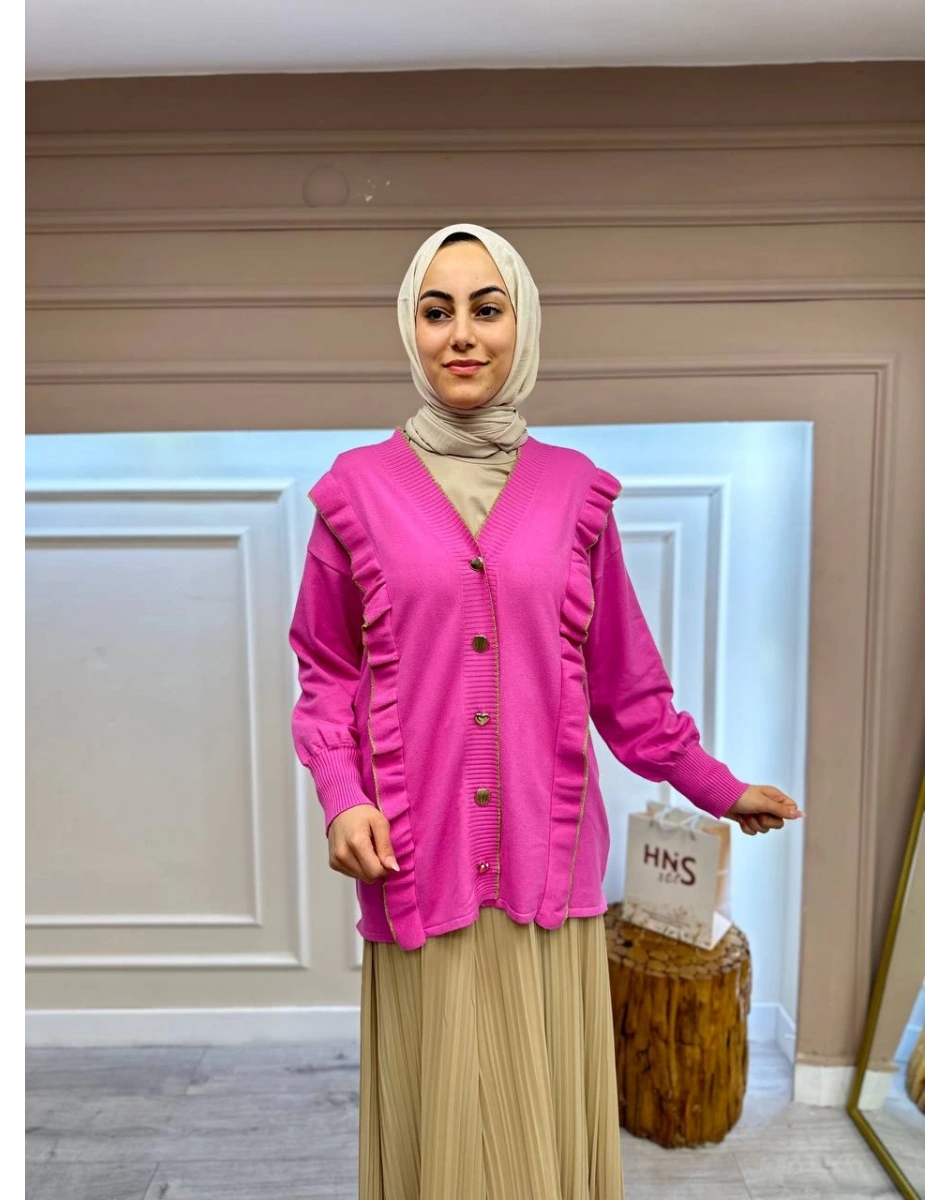 Ghisa 4KOBHRK3567 Pembe Triko Fırfırlı Hırka