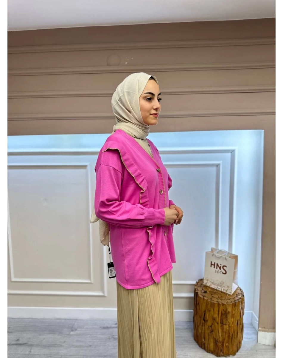 Ghisa 4KOBHRK3567 Pembe Triko Fırfırlı Hırka