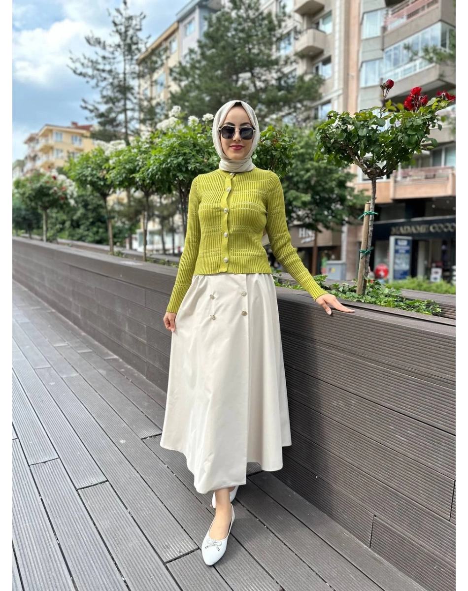 Ghisa 4YGSETK5257 Bej Düğme Detaylı Etek