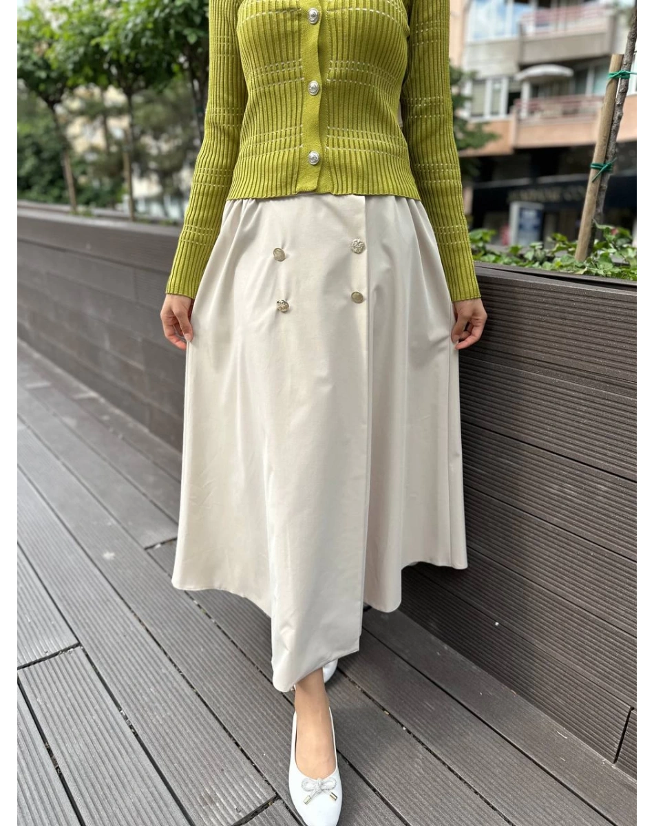 Ghisa 4YGSETK5257 Bej Düğme Detaylı Etek