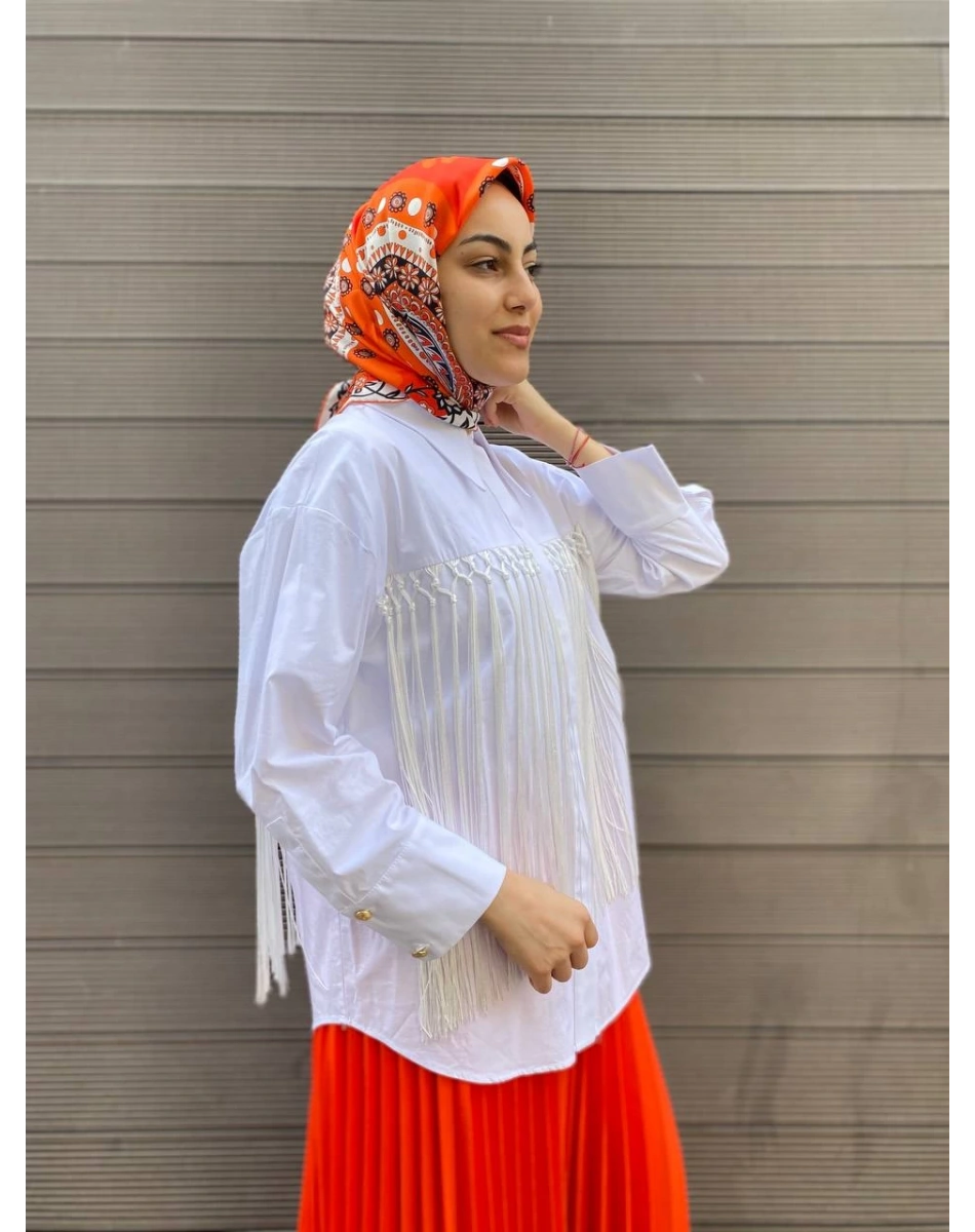 Ghisa 4YGSTNK4500 Beyaz Püskül Detaylı Tunik