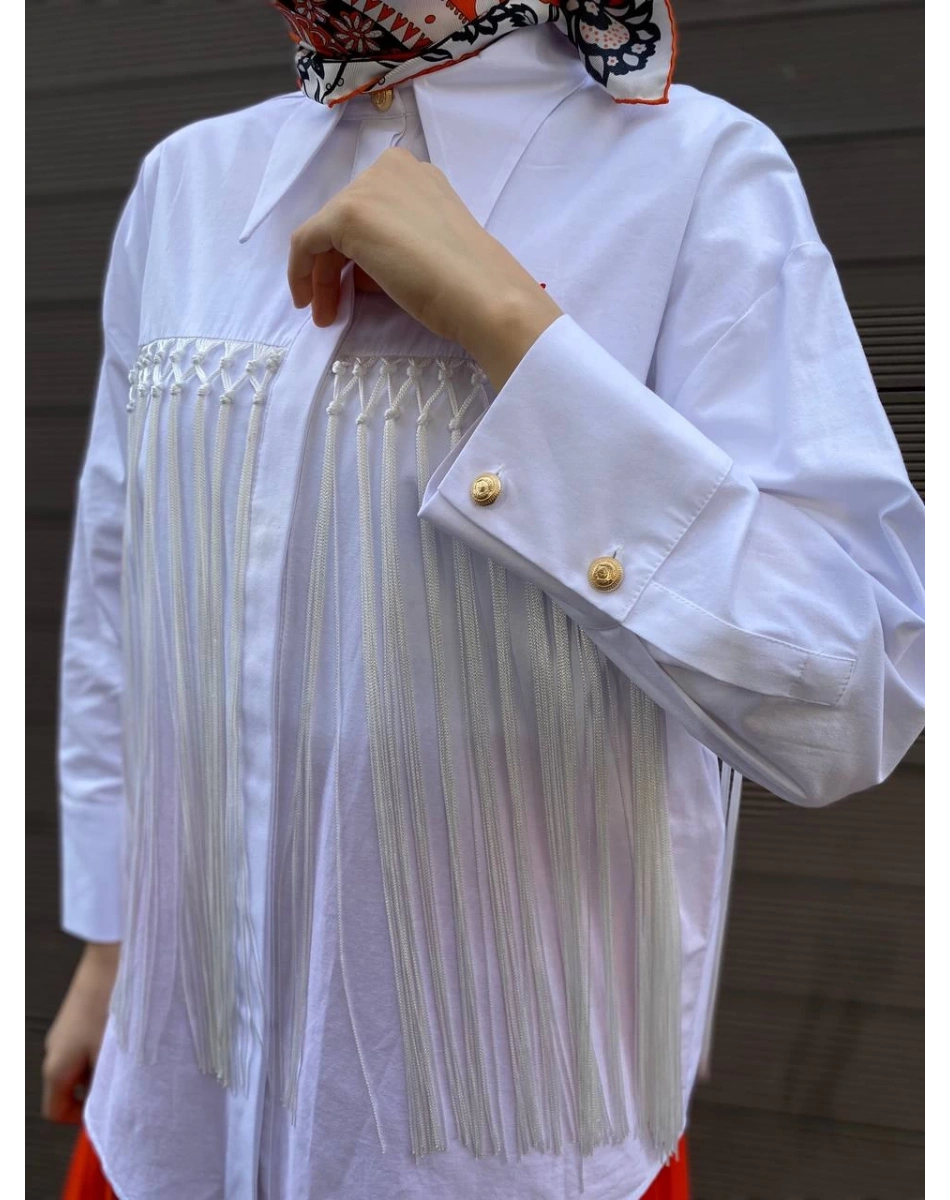 Ghisa 4YGSTNK4500 Beyaz Püskül Detaylı Tunik