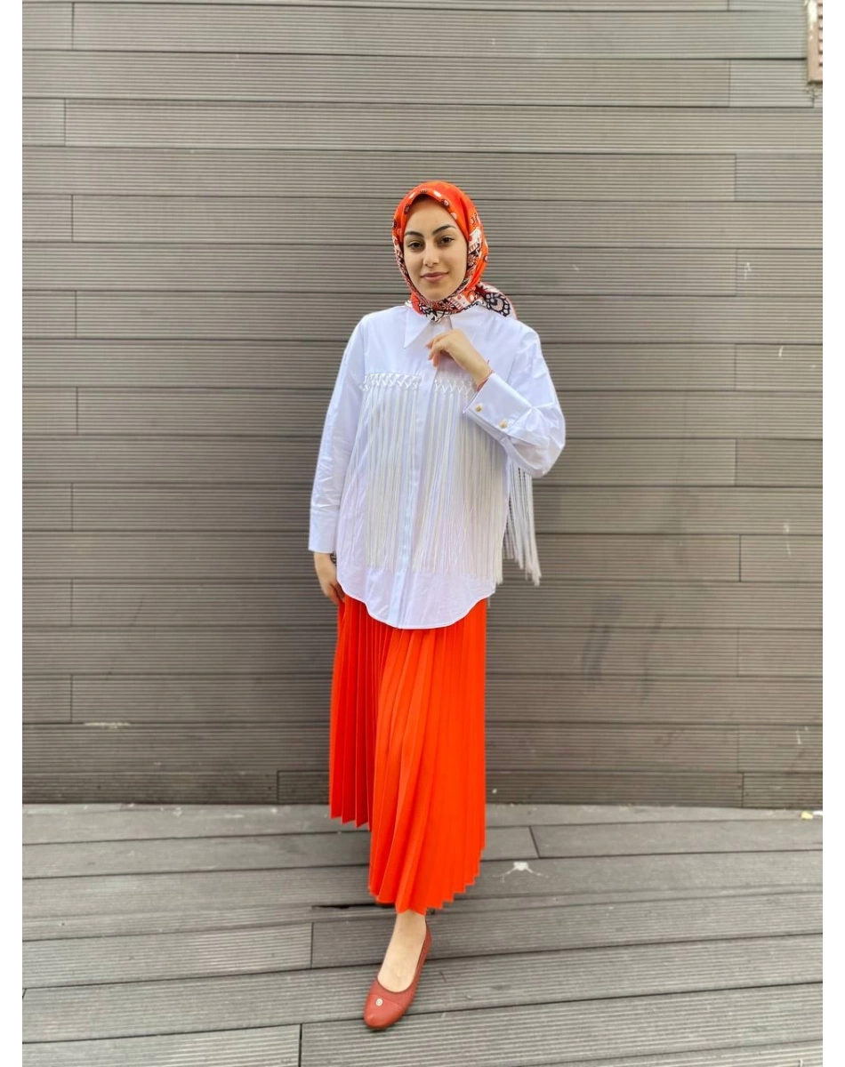 Ghisa 4YGSTNK4500 Beyaz Püskül Detaylı Tunik