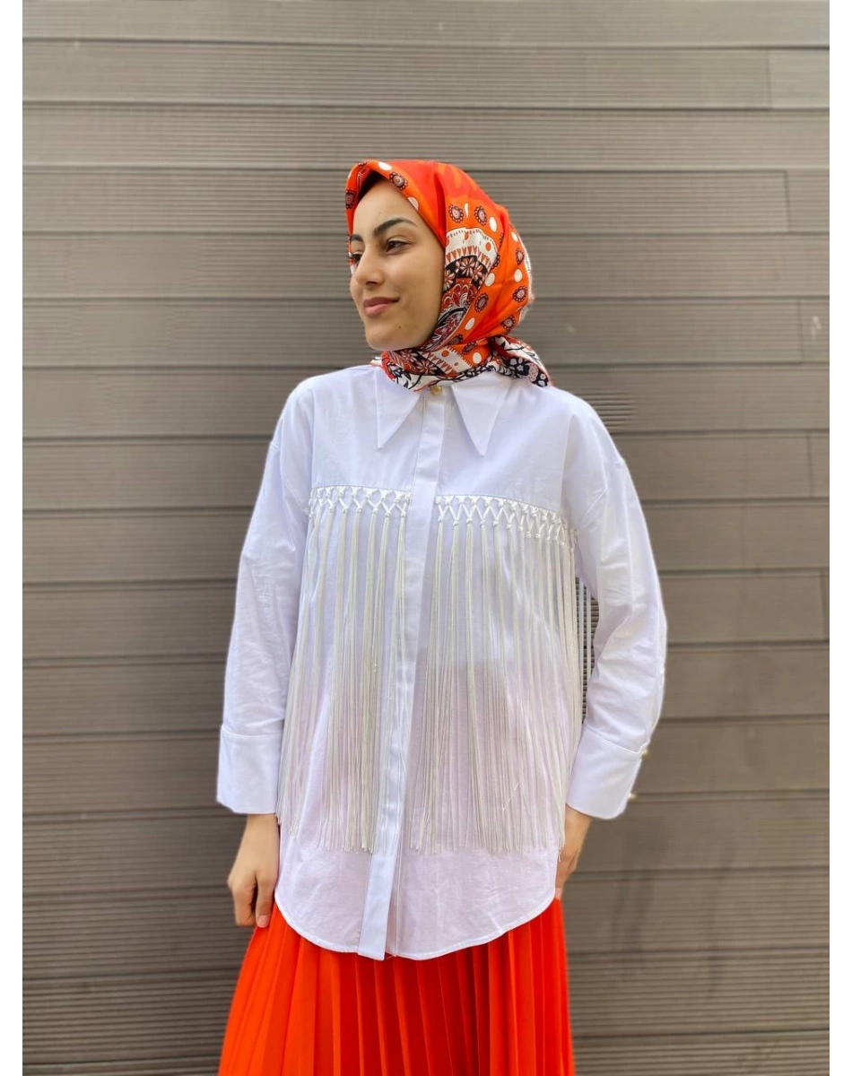 Ghisa 4YGSTNK4500 Beyaz Püskül Detaylı Tunik