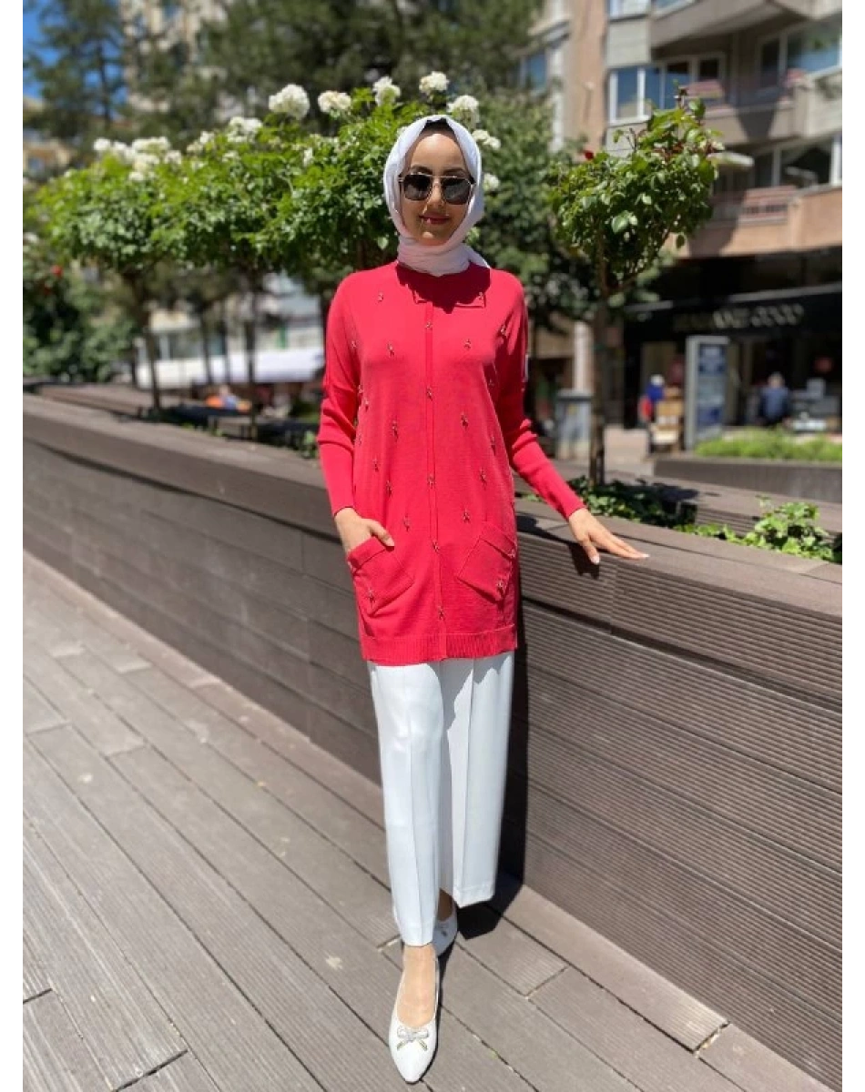 Ghisa 4YOBTNK4227 Coral Damla Taş Detaylı Tunik