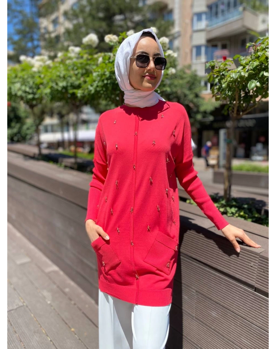 Ghisa 4YOBTNK4227 Coral Damla Taş Detaylı Tunik
